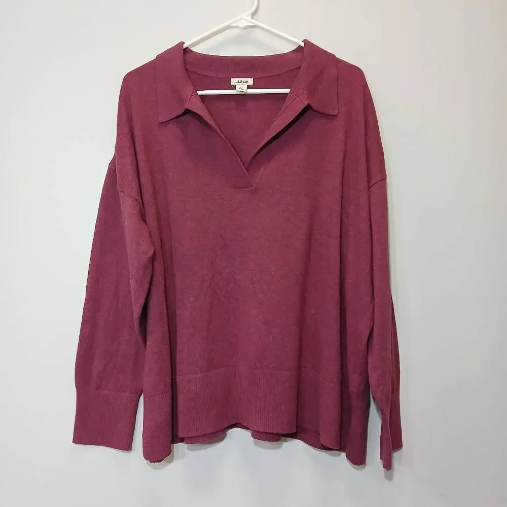 L.L bean womens plus size 2xl boxy sweater summer spring cotton cashmere